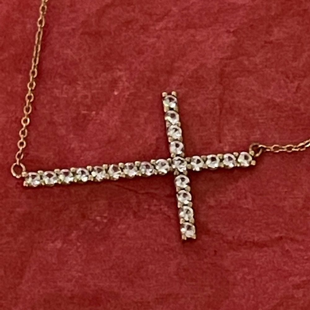 Diamond accent sideway cross necklace 18kt over SS